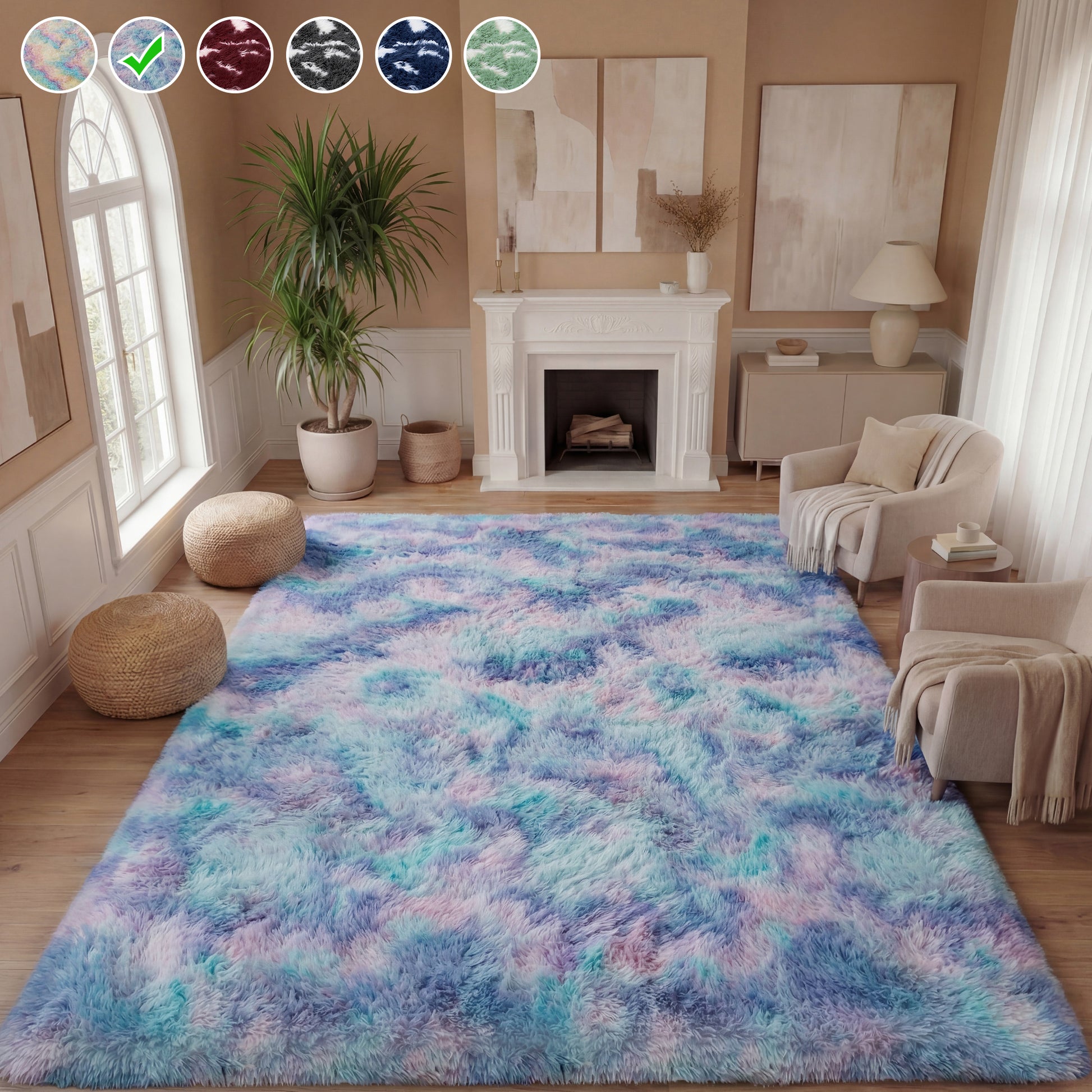 Lalado 5ft x 8ft / 8ft x 10ft Shag Area Rug, Soft Fluffy Indoor Tie-Dye Area Rugs for Living Room Bedroom Decor Carpet