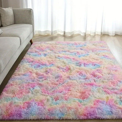 Lalado 8ft x 10ft Shag Area Rug, Soft Fluffy Carpet for Living Room Bedroom, Indoor Home Decor, Tie-Dye Multicolor Rainbow