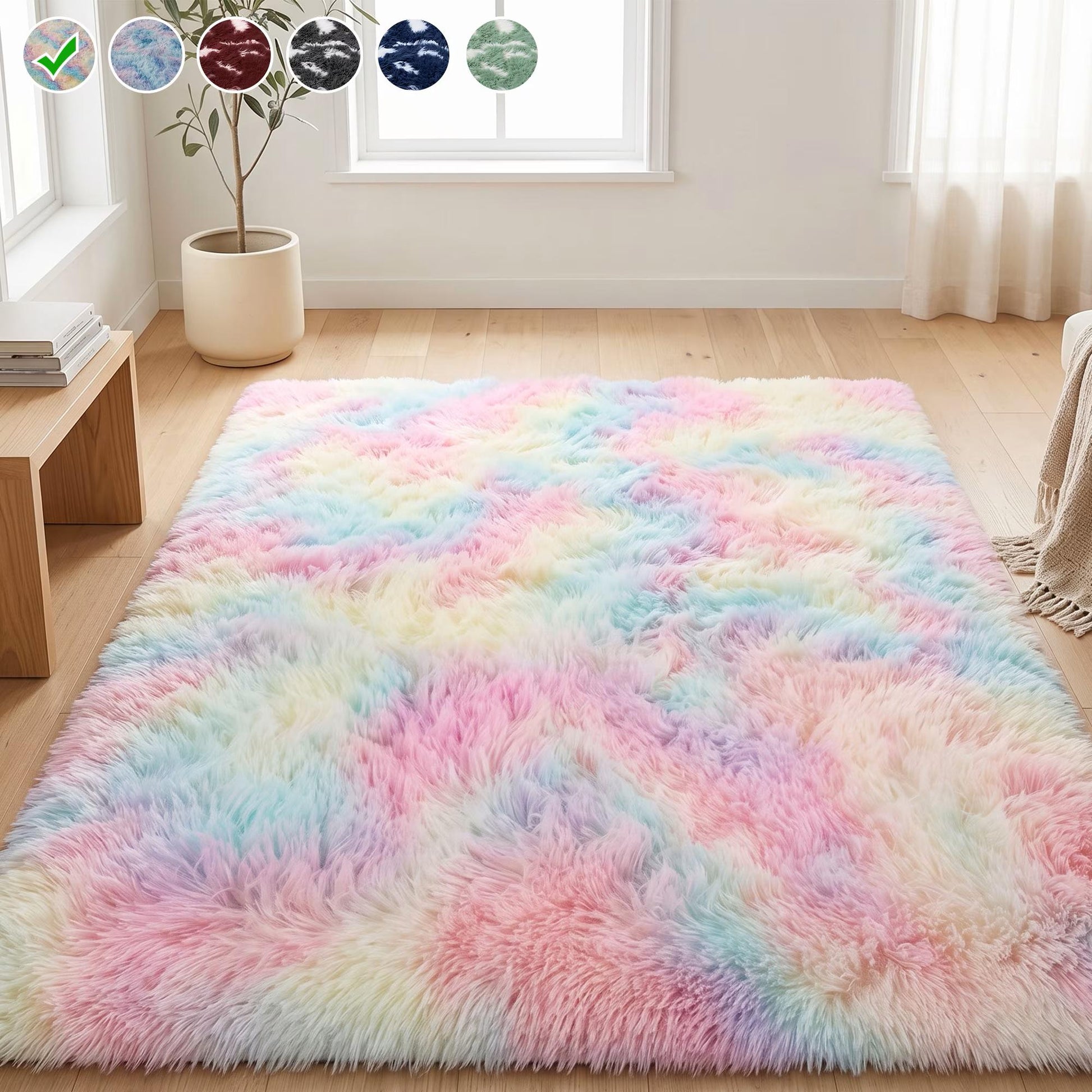 Lalado 5ft x 8ft / 8ft x 10ft Shag Area Rug, Soft Fluffy Indoor Tie-Dye Area Rugs for Living Room Bedroom Decor Carpet