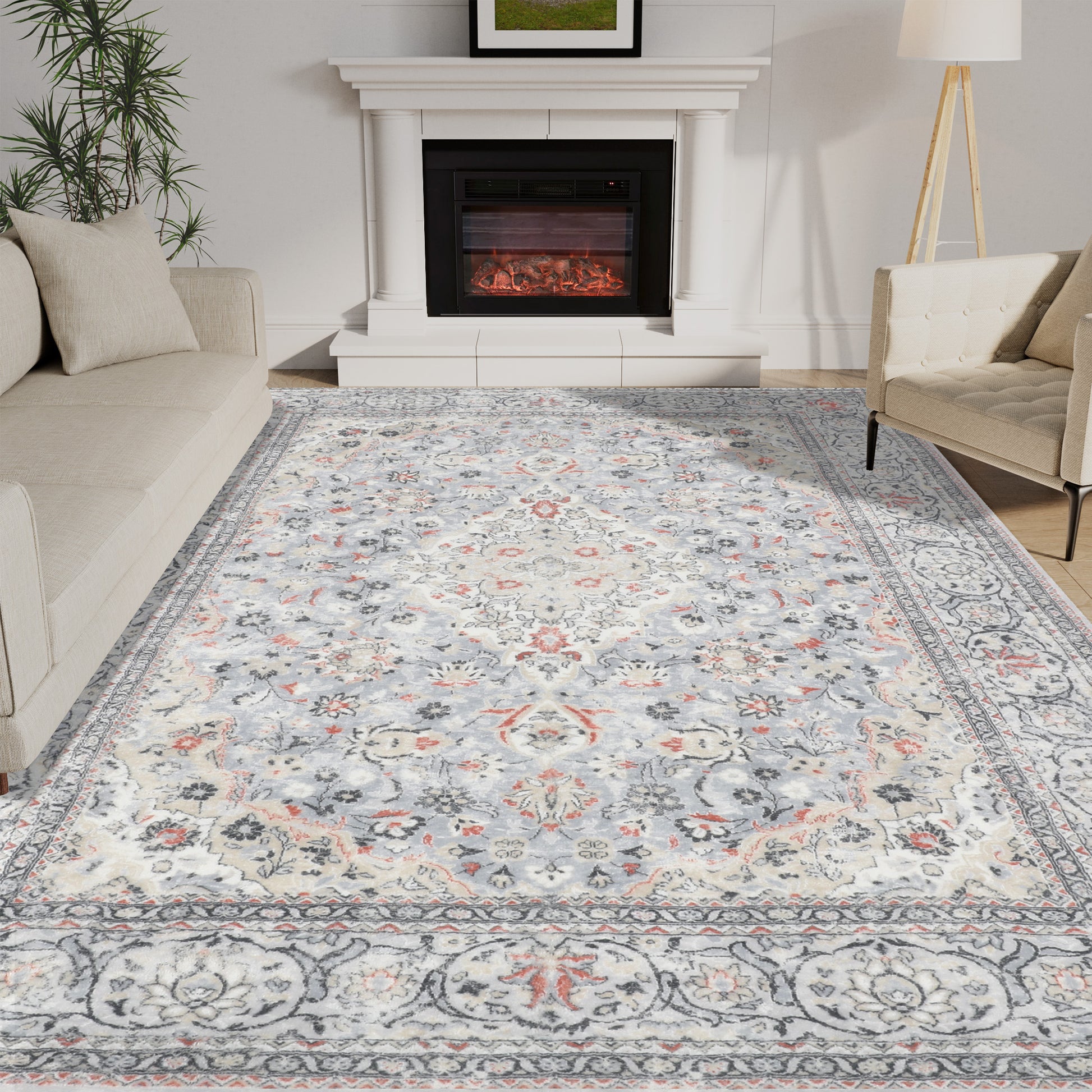 Lalado Vintage Area Rugs, 8ft x 10ft Washable Area Rugs for Living Room Bedroom Kitchen Indoor Home Decor, Soft Low Pile Non-Slip Carpet