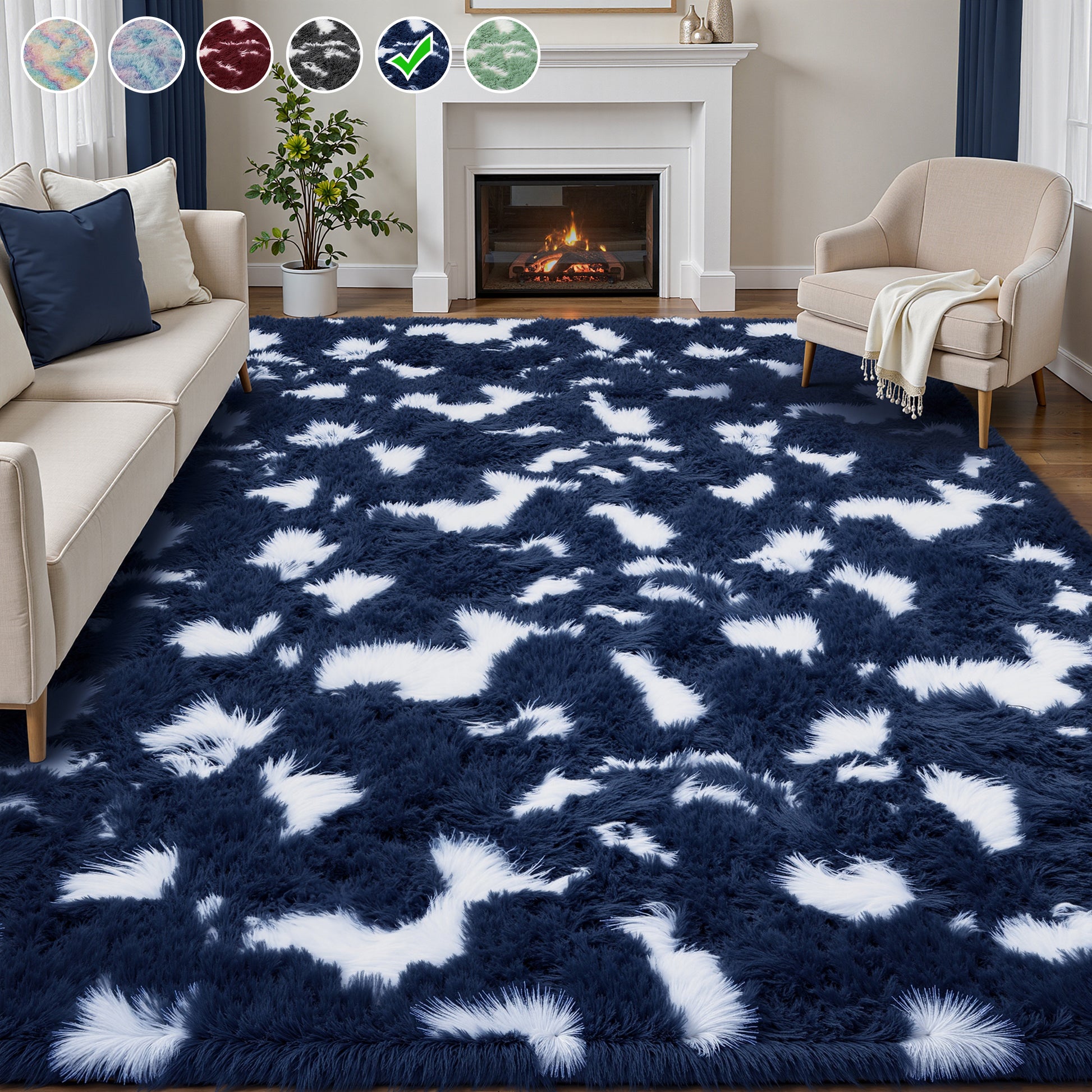 Lalado 5ft x 8ft / 8ft x 10ft Shag Area Rug, Soft Fluffy Indoor Tie-Dye Area Rugs for Living Room Bedroom Decor Carpet