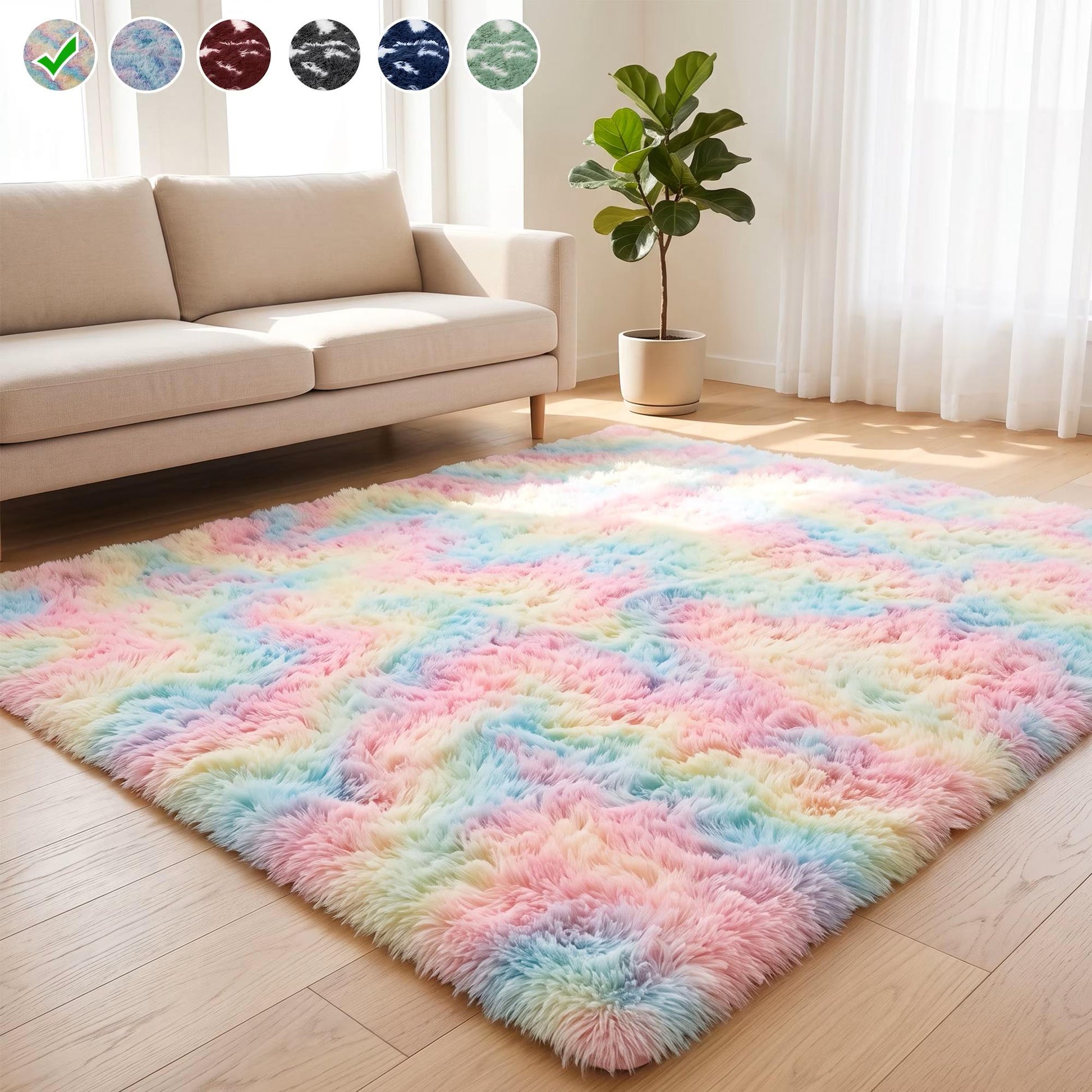 Lalado 5ft x 8ft / 8ft x 10ft Shag Area Rug, Soft Fluffy Indoor Tie-Dye Area Rugs for Living Room Bedroom Decor Carpet