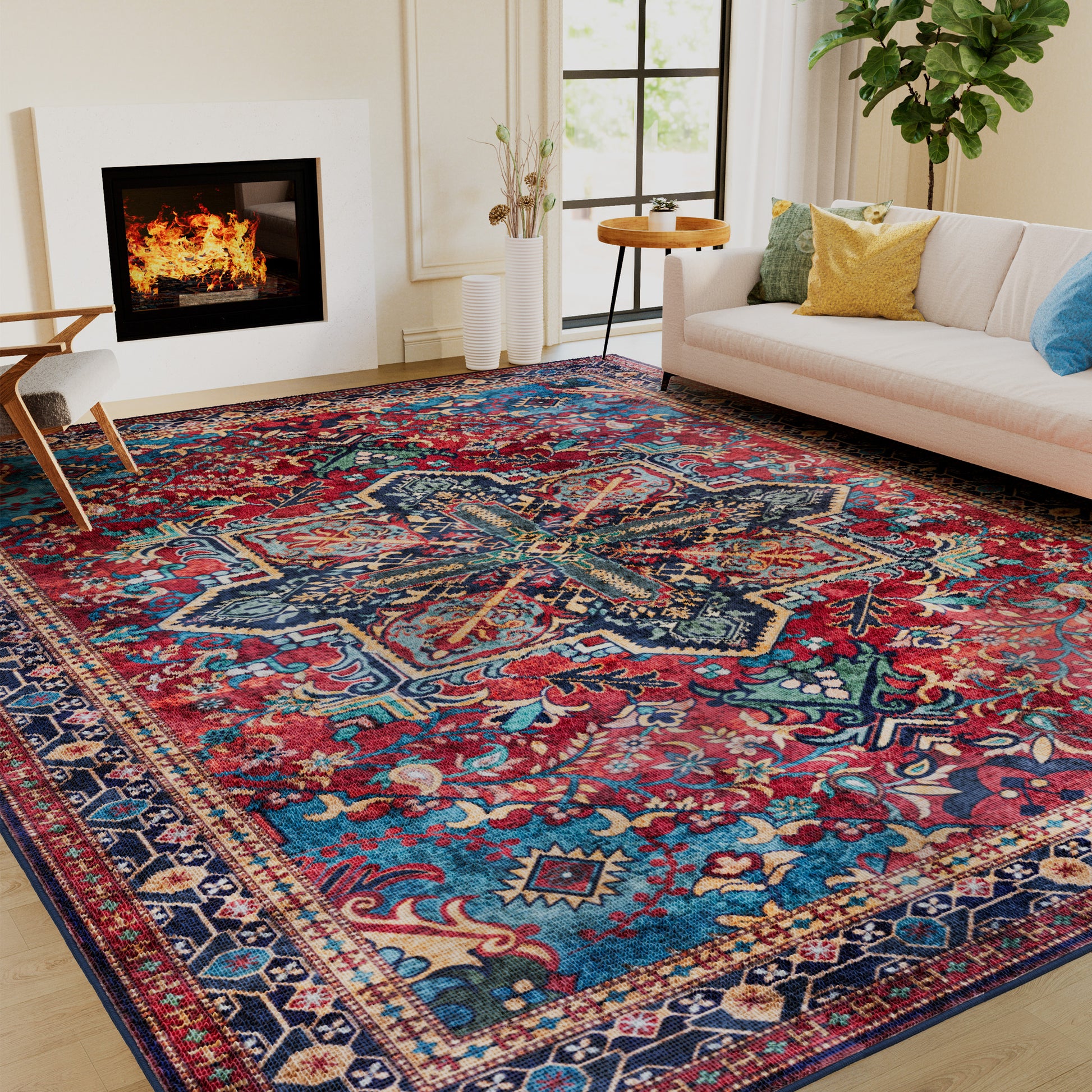 Lalado 8ft x 10ft Boho Area Rugs, Washable Vintage Area Rugs for Living Room Bedroom Kitchen Indoor Home Decor, Soft Low Pile Non-Slip Carpet