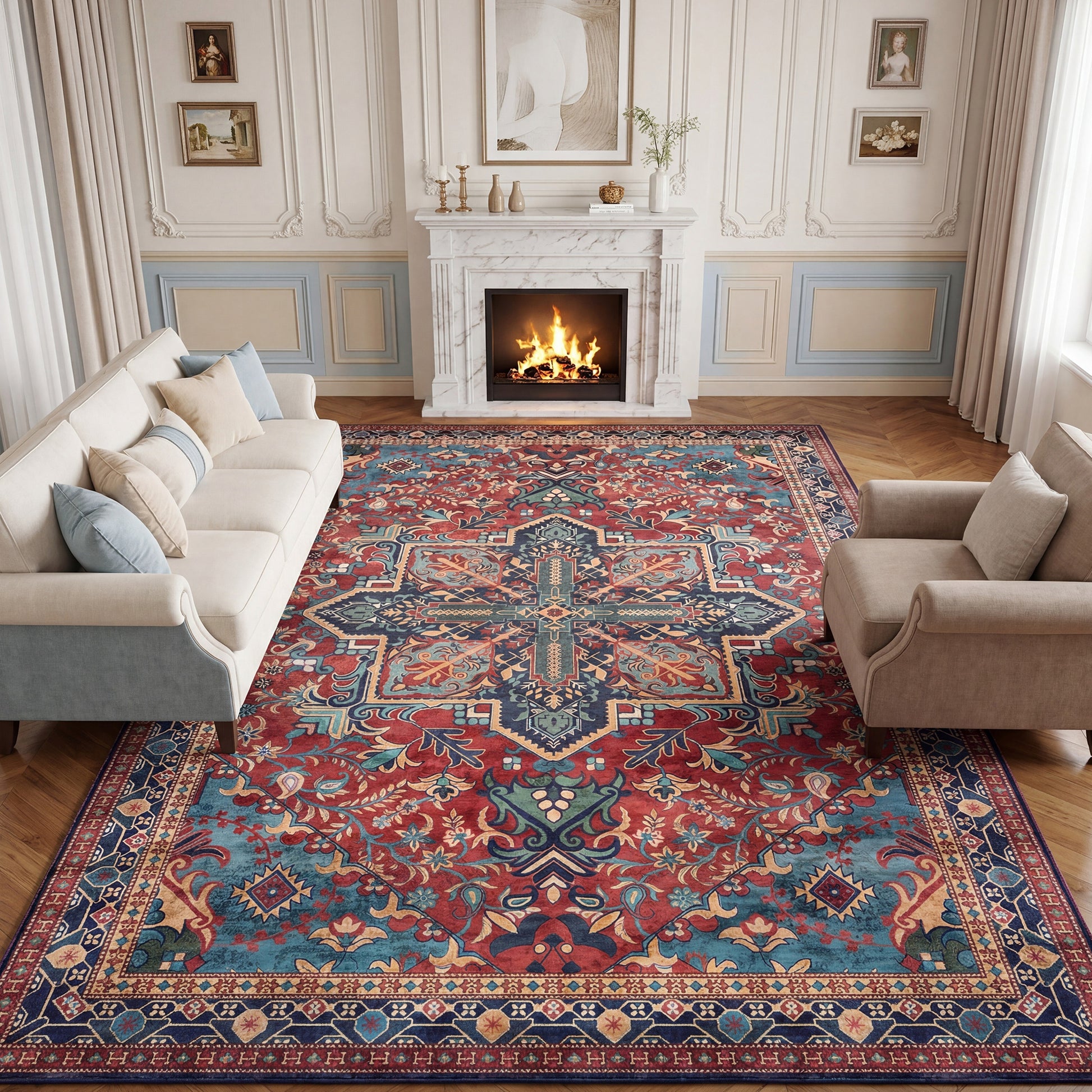 Lalado 5ft x 8ft / 8ft x10ft Area Rugs for Living Room Washable Rugs Boho Floral Carpet Soft Low Pile Non-Slip Rug for Bedroom Dining Room Indoor Vintage Home Decor