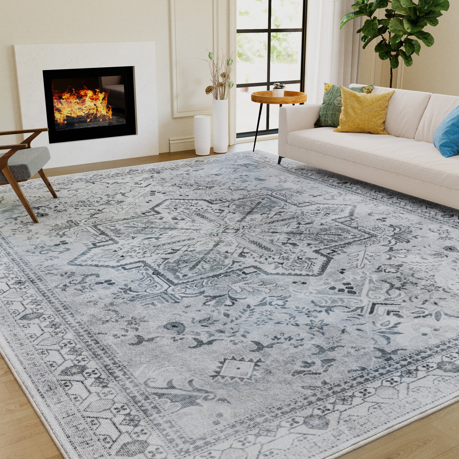 Lalado 8ft x 10ft Boho Area Rugs, Washable Vintage Area Rugs for Living Room Bedroom Kitchen Indoor Home Decor, Soft Low Pile Non-Slip Carpet