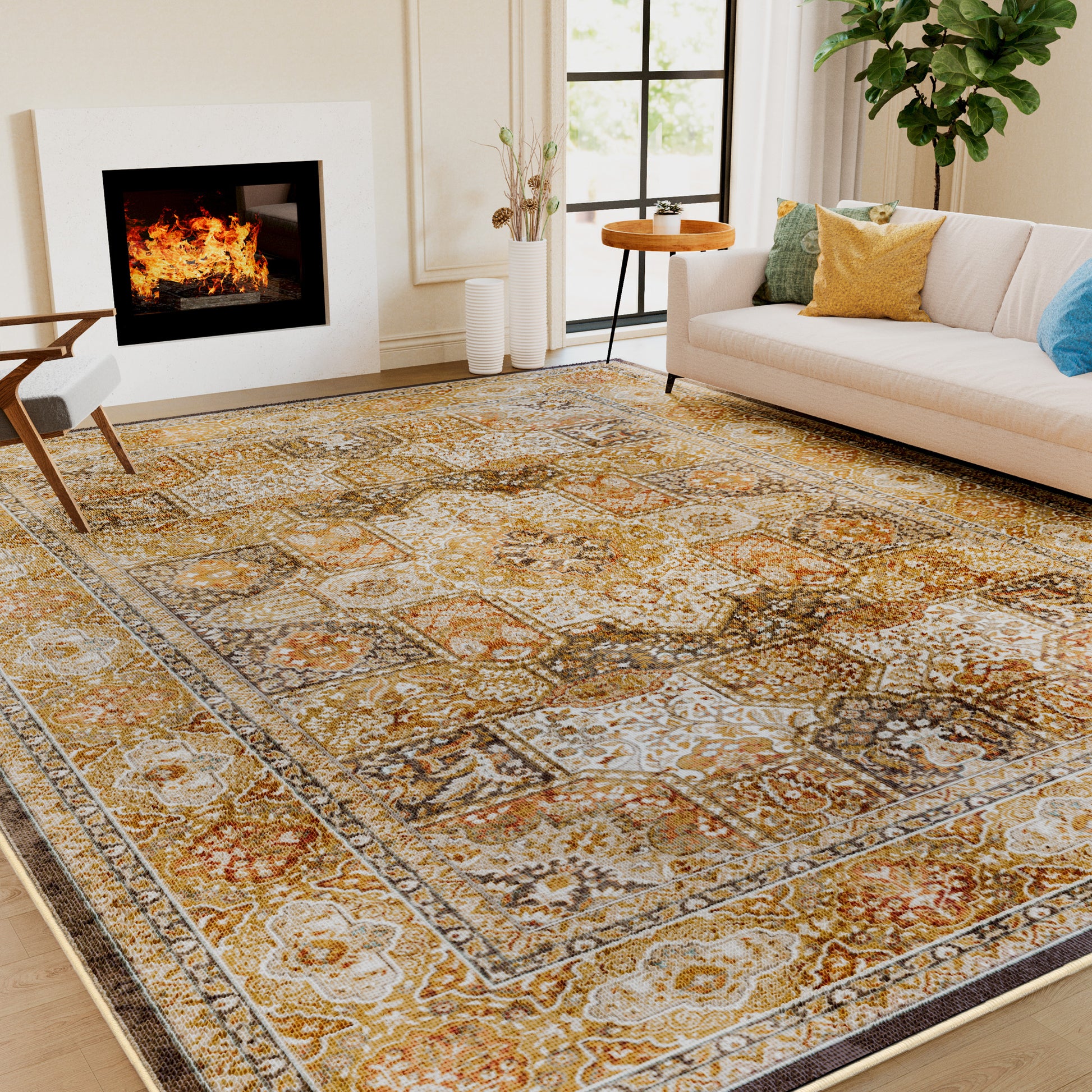 Lalado 8ft x 10ft Boho Area Rugs, Washable Vintage Area Rugs for Living Room Bedroom Kitchen Indoor Home Decor, Soft Low Pile Non-Slip Carpet