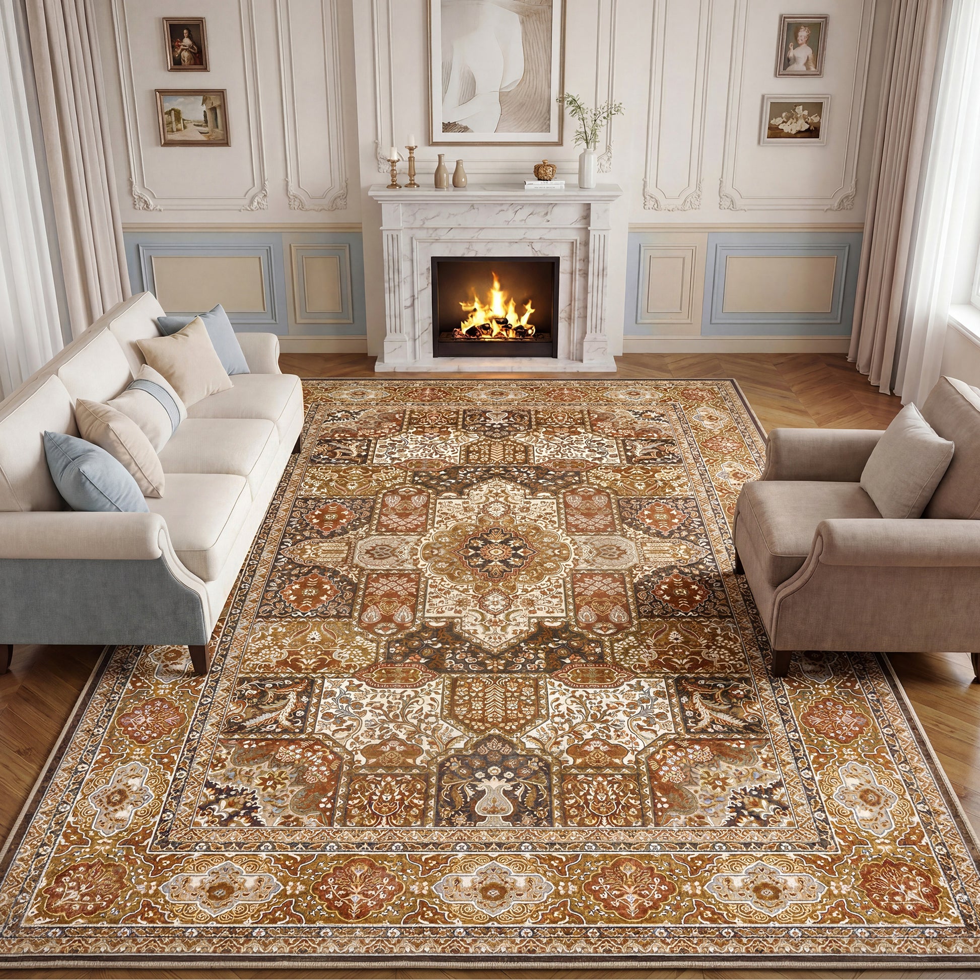 Lalado 5ft x 8ft / 8ft x10ft Area Rugs for Living Room Washable Rugs Boho Floral Carpet Soft Low Pile Non-Slip Rug for Bedroom Dining Room Indoor Vintage Home Decor