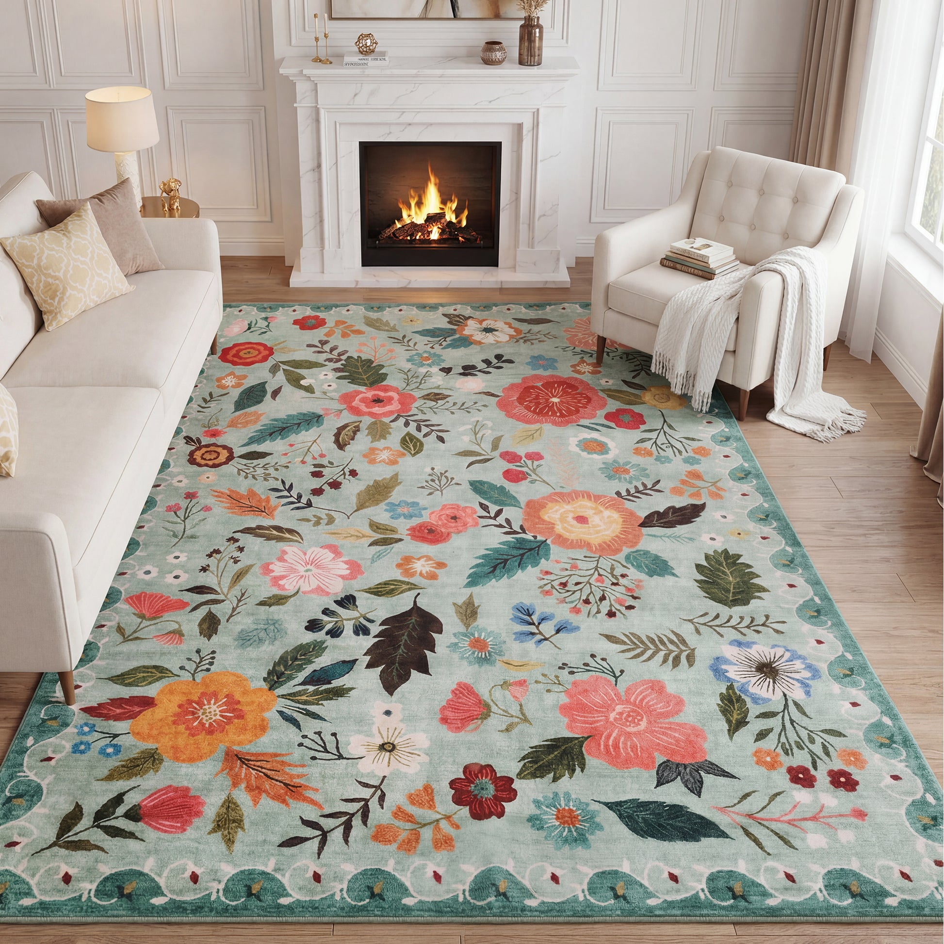 Lalado 5ft x 8ft / 8ft x10ft Area Rugs for Living Room Washable Rugs Boho Floral Carpet Soft Low Pile Non-Slip Rug for Bedroom Dining Room Indoor Vintage Home Decor
