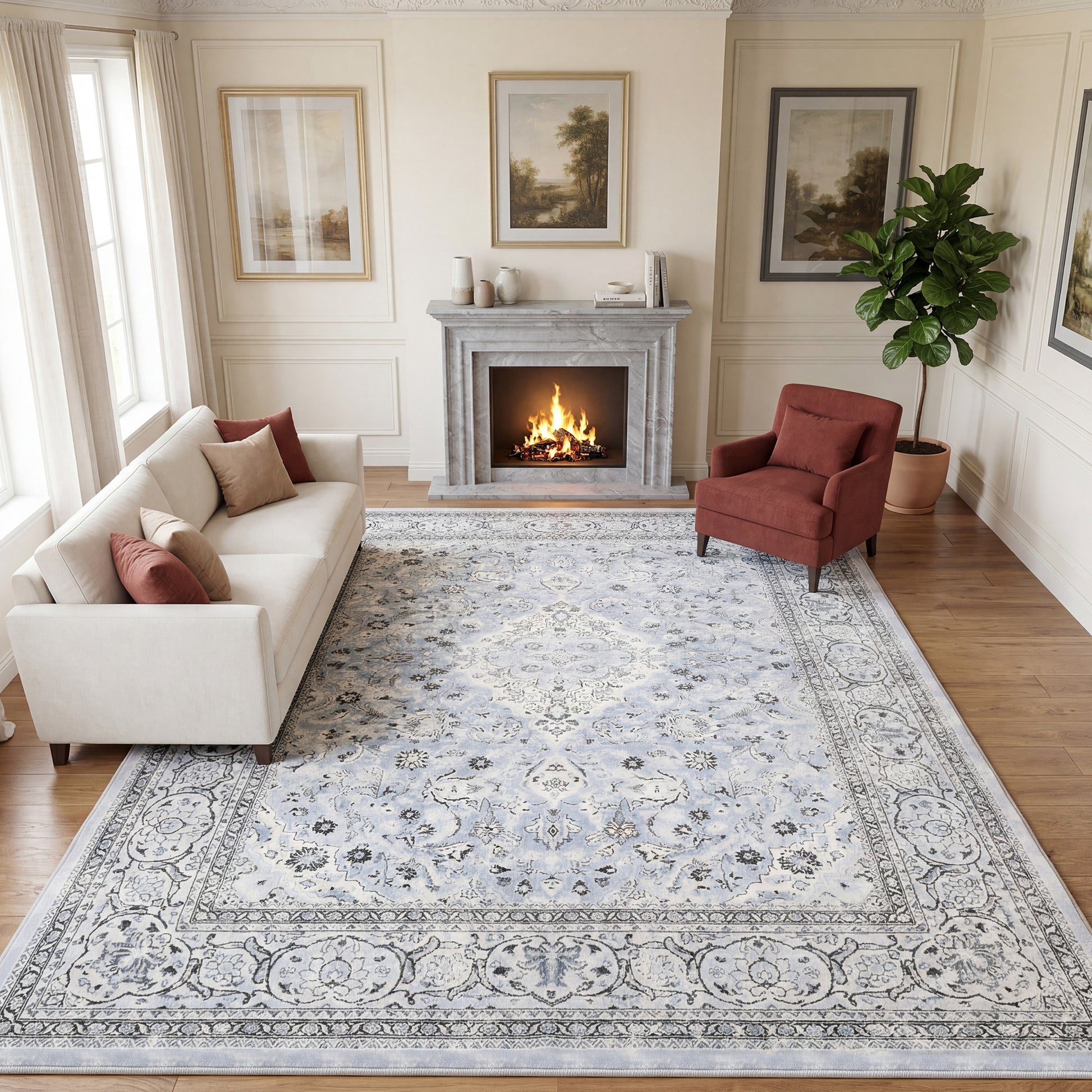 Lalado 5ft x 8ft / 8ft x10ft Area Rugs for Living Room Washable Rugs Boho Floral Carpet Soft Low Pile Non-Slip Rug for Bedroom Dining Room Indoor Vintage Home Decor