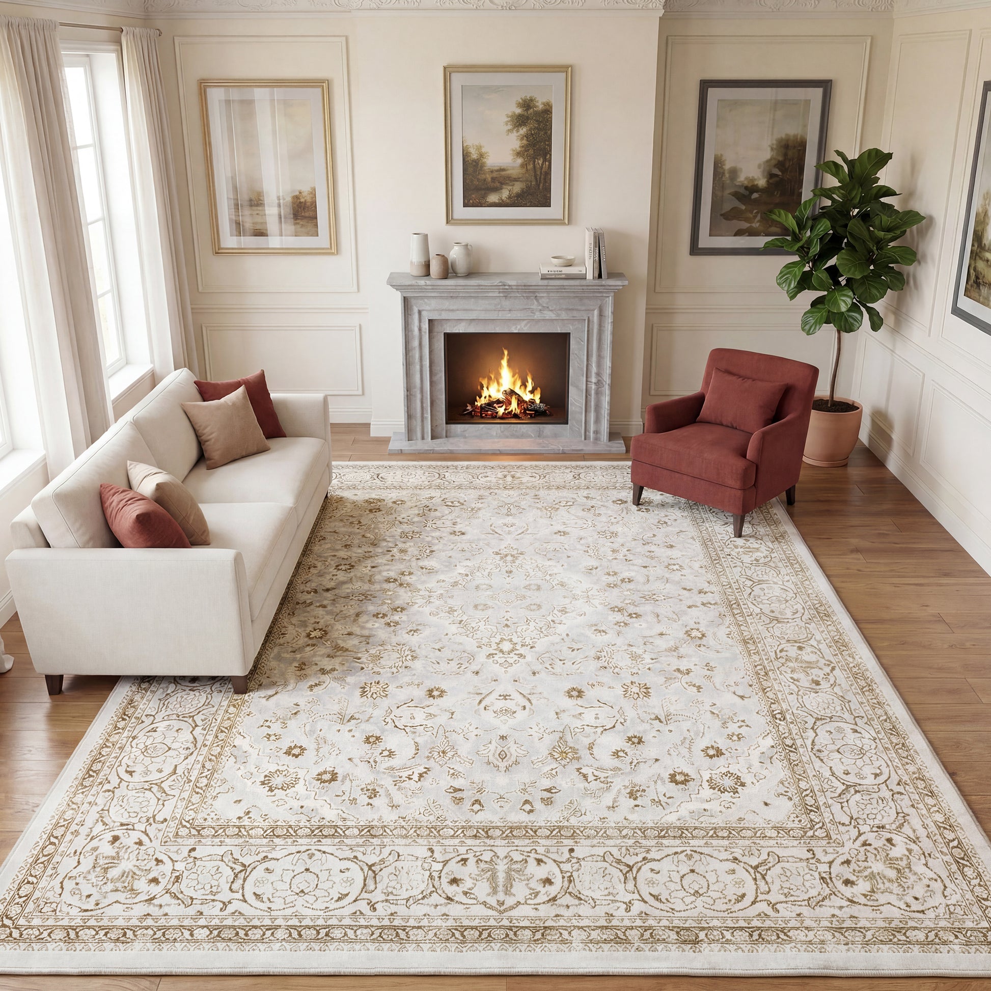 Lalado 5ft x 8ft / 8ft x10ft Area Rugs for Living Room Washable Rugs Boho Floral Carpet Soft Low Pile Non-Slip Rug for Bedroom Dining Room Indoor Vintage Home Decor