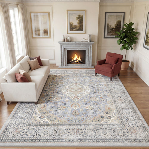 Lalado 5ft x 8ft / 8ft x10ft Area Rugs for Living Room Washable Rugs Boho Floral Carpet Soft Low Pile Non-Slip Rug for Bedroom Dining Room Indoor Vintage Home Decor