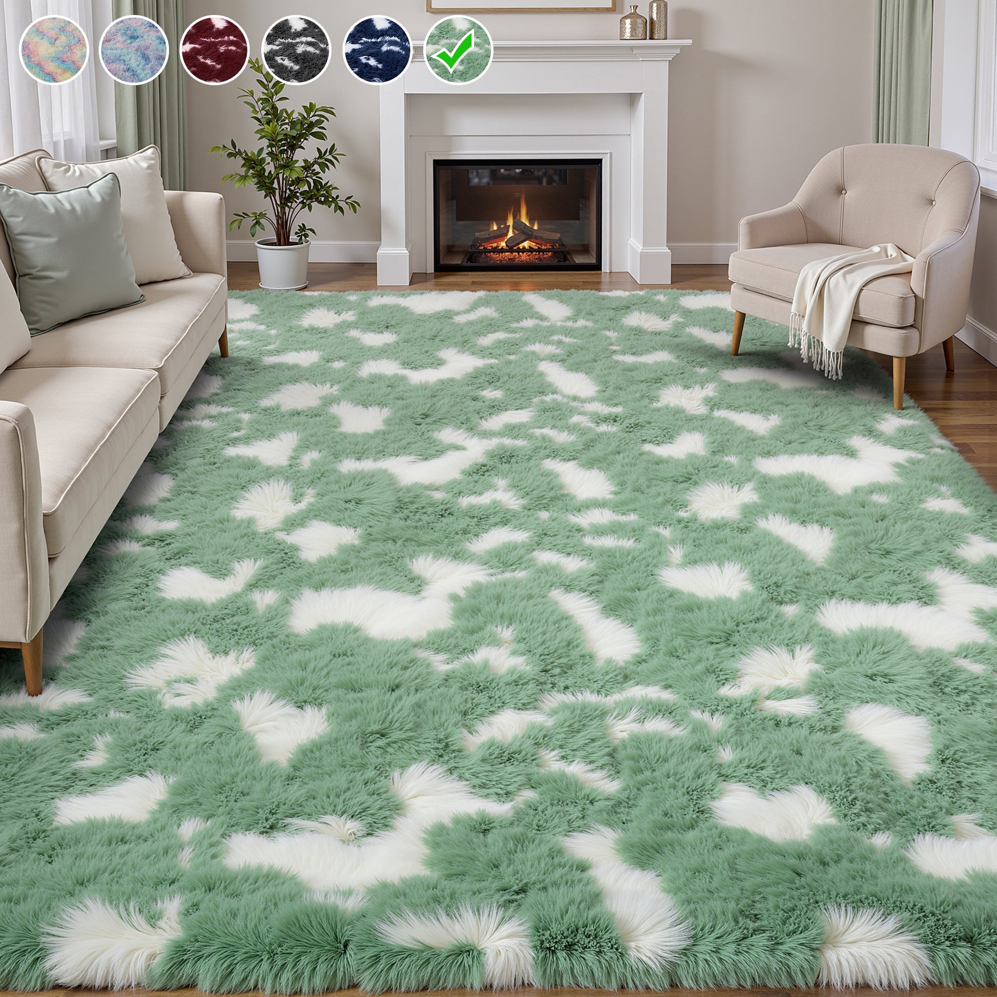 Lalado 5ft x 8ft / 8ft x 10ft Shag Area Rug, Soft Fluffy Indoor Tie-Dye Area Rugs for Living Room Bedroom Decor Carpet