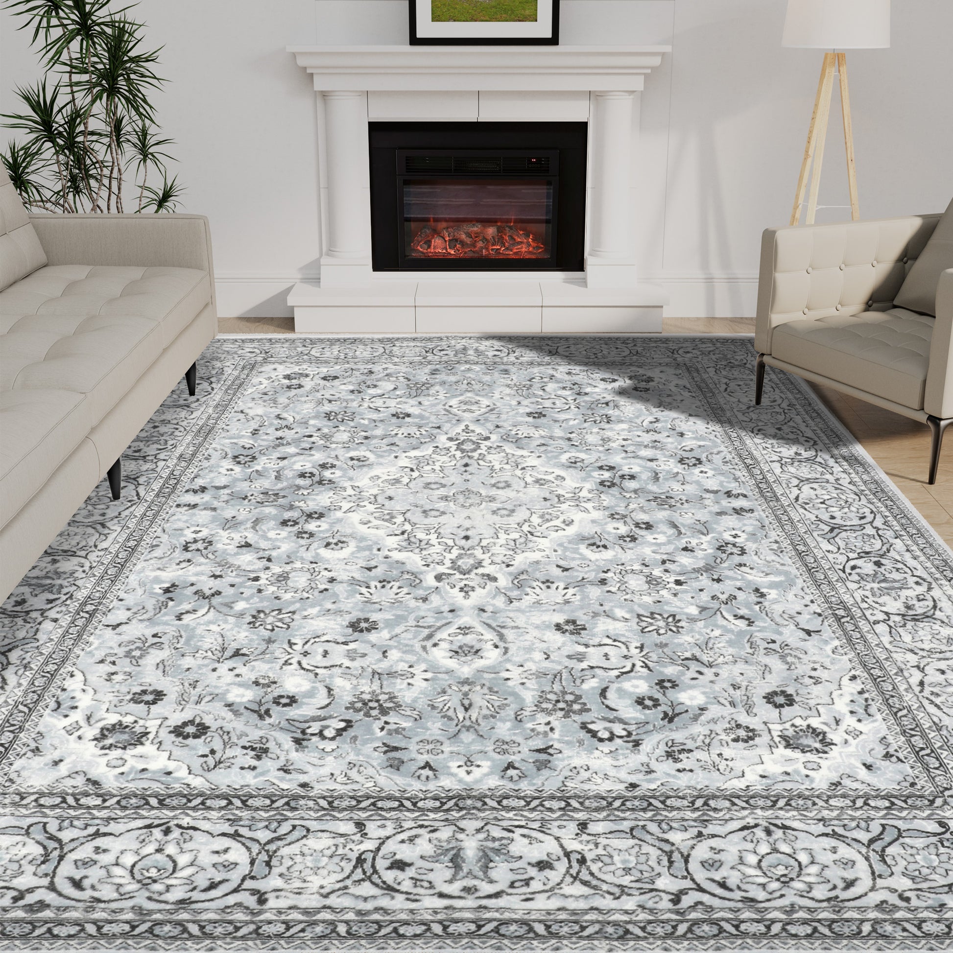 Lalado Vintage Area Rugs, 8ft x 10ft Washable Area Rugs for Living Room Bedroom Kitchen Indoor Home Decor, Soft Low Pile Non-Slip Carpet