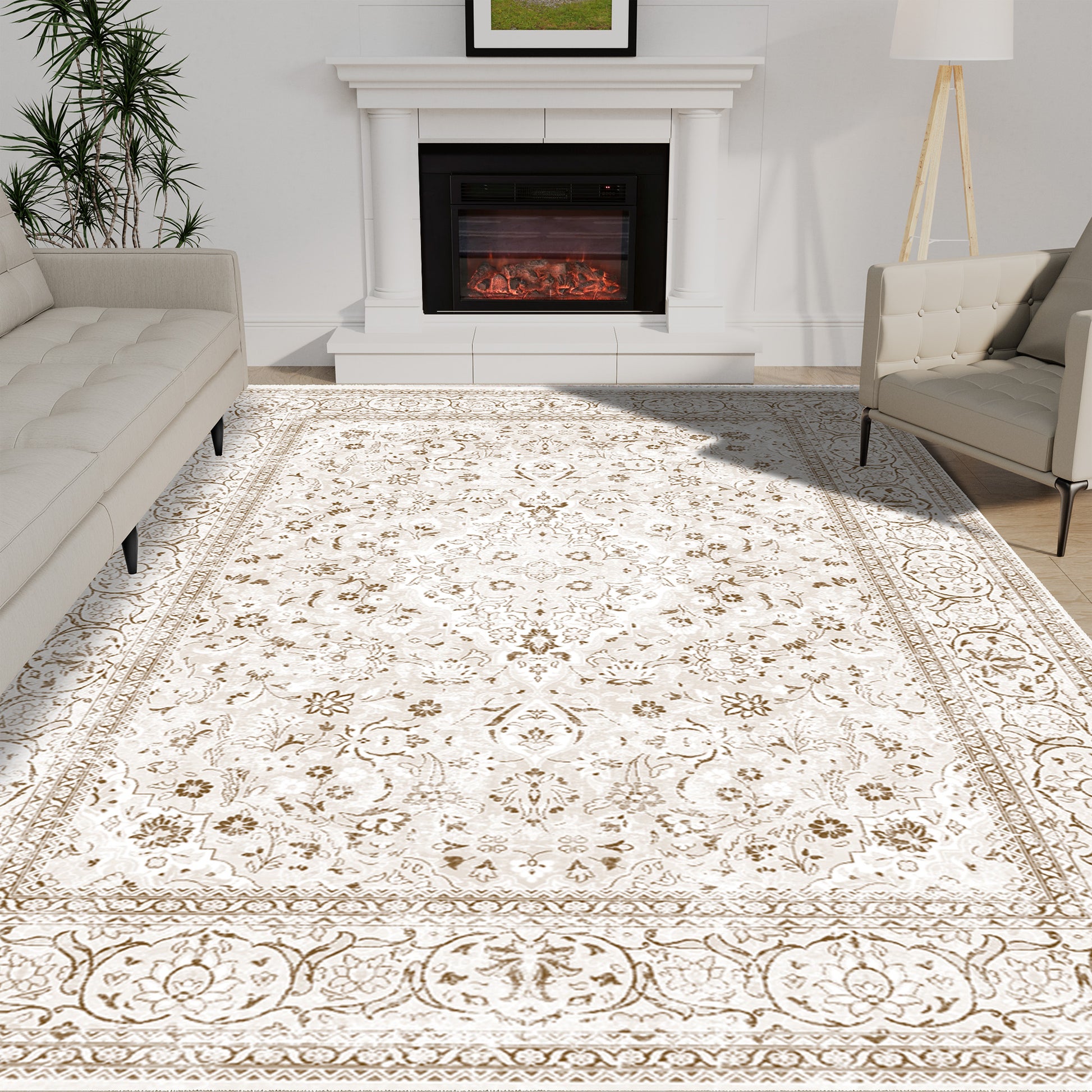 Lalado Vintage Area Rugs, 8ft x 10ft Washable Area Rugs for Living Room Bedroom Kitchen Indoor Home Decor, Soft Low Pile Non-Slip Carpet