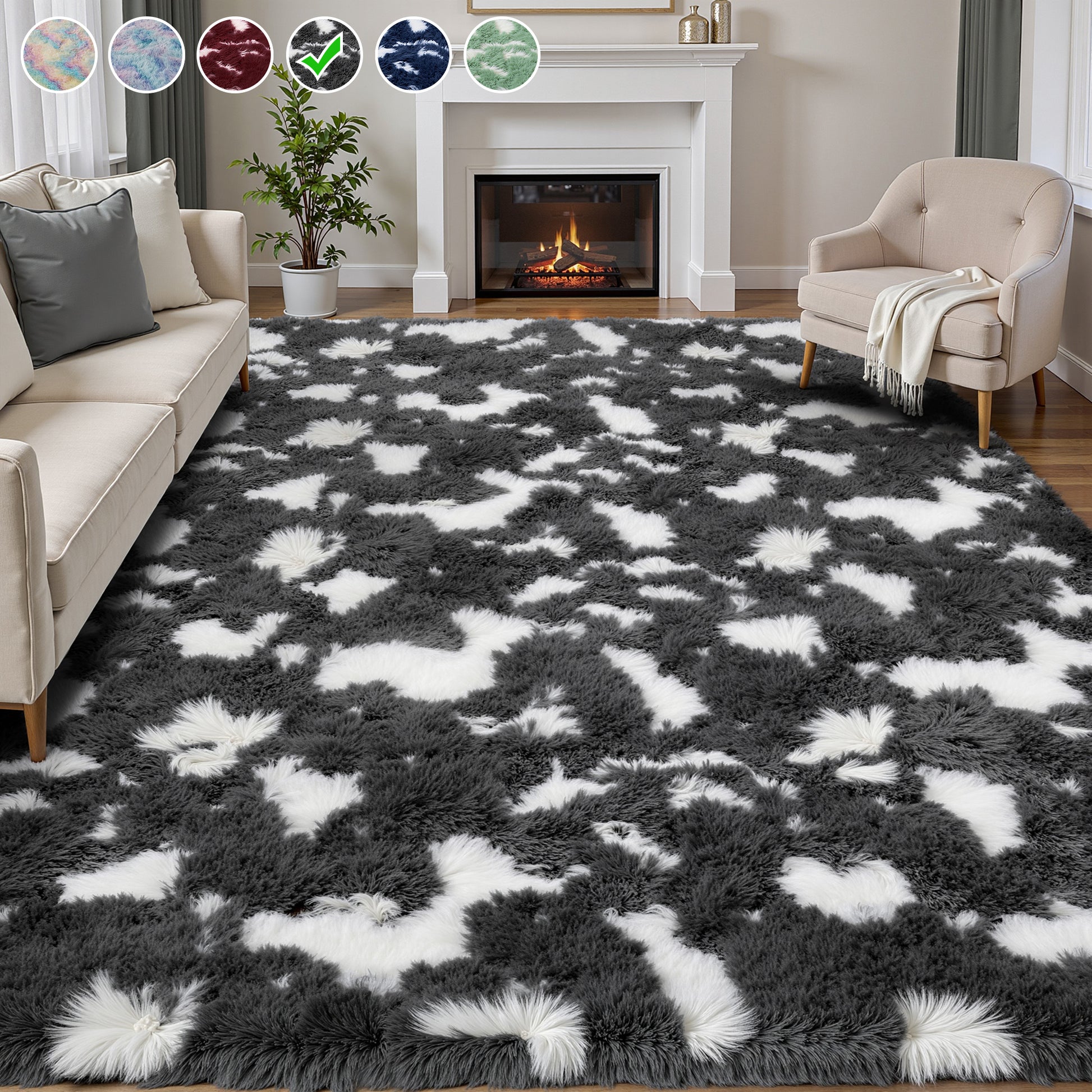 Lalado 5ft x 8ft / 8ft x 10ft Shag Area Rug, Soft Fluffy Indoor Tie-Dye Area Rugs for Living Room Bedroom Decor Carpet